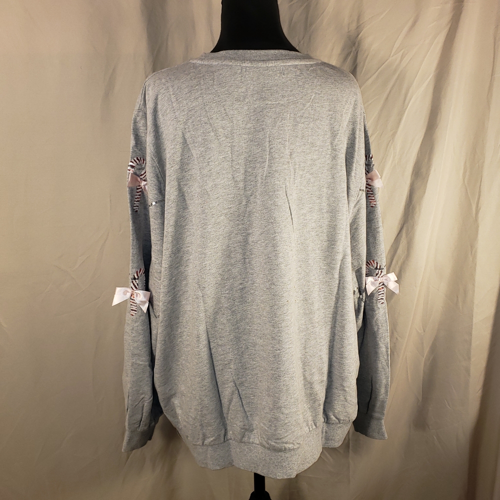 Ellos Gray Sweatshirt With Candy Cane Sequin Detailing - 1X - Picture 4 of 6